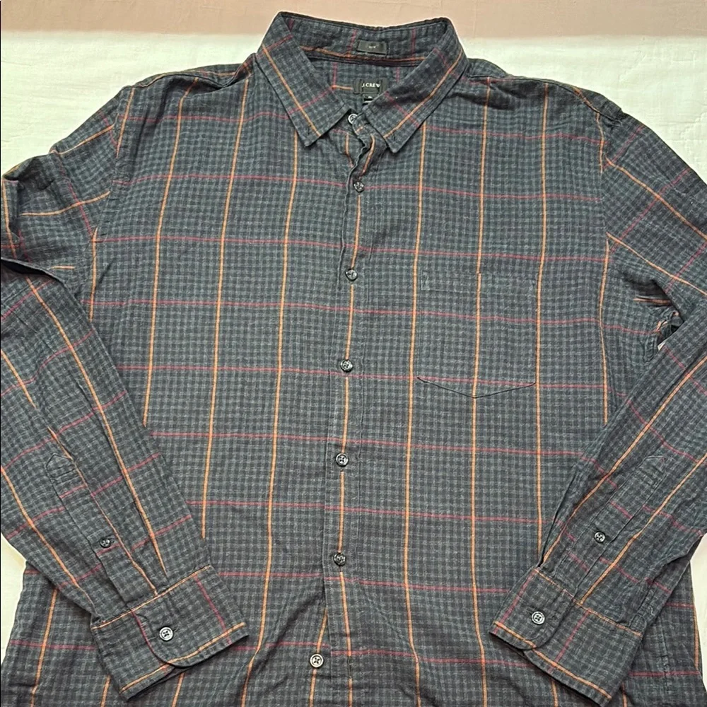 J. Crew Men's Gray &‎ Orange Plaid Long Sleeve Button Down Flannel Shirt XL